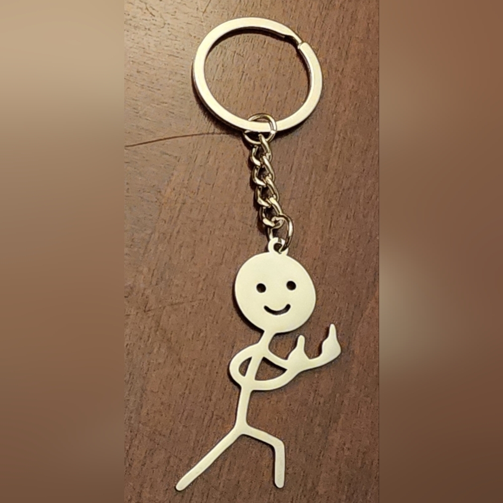 Middle Finger Stick Figure Silver Keychain.